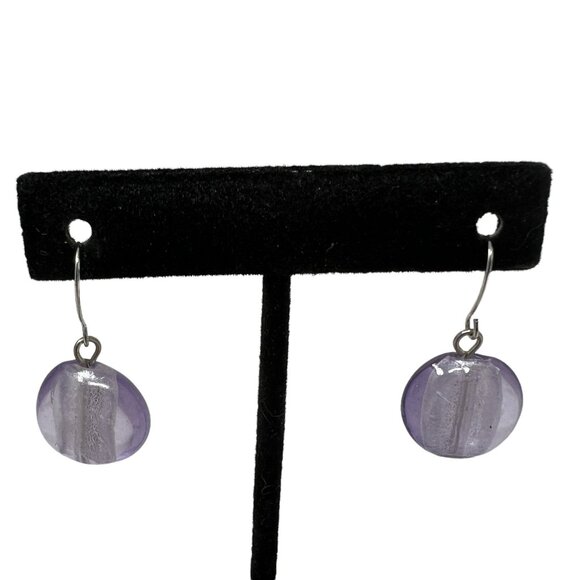 Vintage Pierced Earrings Purple Glass Dangle  Wire - Picture 2 of 5